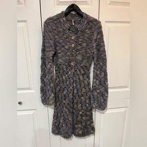 Free People 3/4 length sweater. Size M. Blue/Purple/Hunter Green accents.